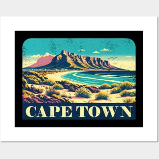 Vintage Cape Town Travel Poster Sticker | Howzit South Africa | Explore Table Mountain Posters and Art